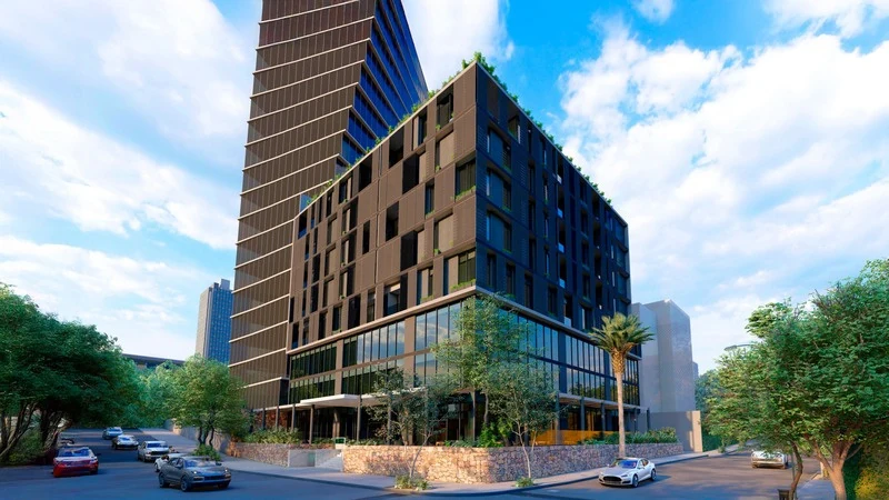 Render: perspectiva exterior de Torre Río